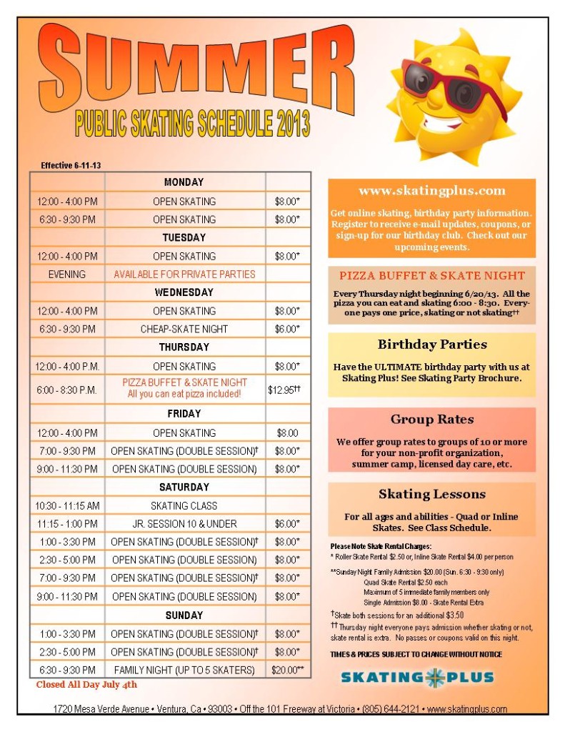 Summer Skating Schedule 2013 Web